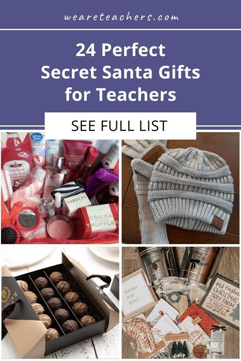 Need a Secret Santa gift for teachers? Here are 24 no-fail Secret Santa gifts from our community of teachers—all for 25 bucks or less. Teacher Secret Santa Ideas Diy Gifts, Secrets Santa Gift Ideas, Secret Santa Gift Ideas For Teachers, Secret Santa Teacher Gifts, Teacher Secret Santa Ideas, Secret Santa Girls, Secret Santa Office Gifts, Secret Santa Ideas, Teacher Wish List