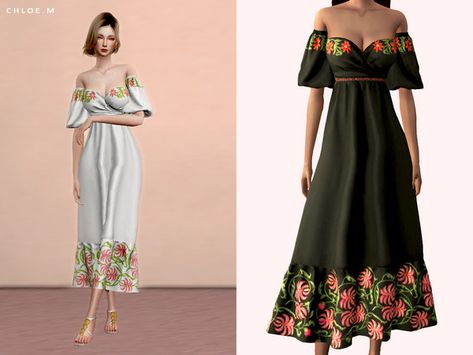 ChloeMMM's ChloeM-Flower Dress Sims 4 Piercings, Sims Clothes, Sims 4 Dresses, Digital Fashion, Sims 4 Characters, The Sims 4 Download, Sims4 Clothes, Sims Four, Sims 4 Mods Clothes