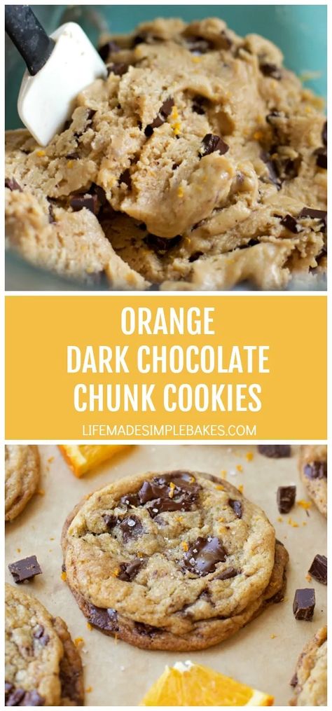 Freshly grated orange peel adds an extra hint of holiday flavor to these irresistible orange dark chocolate chunk cookies. These will disappear quickly! #orangedarkchocolatechunkcookies #darkchocolatechunkcookies #orangeanddarkchocolate #orangechocolatecookies Orange Chocolate Cookies Recipes, Orange Chocolate Chip Cookies, Orange Spice Cookies, Orange Chocolate Cookies, Orange Oatmeal Cookies, Orange Dark Chocolate, Cookies Orange, Chocolate Orange Cookies, Chocolate Chunk Cookie Recipe