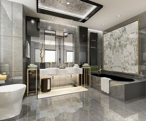 Big Luxury Bathroom, Bathroom Interior Design Luxury Modern, Big Bathroom Design, Design Interior Baie, Bathroom Interior Design Luxury, Luxury Bathroom Tiles, Bathroom Design Black, Bathroom Layouts, Luxury Tile