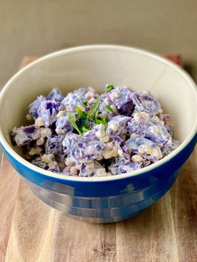 Savory Purple Potato Salad Recipe Sweet Potato Salad Cold, Patato Salad, Purple Potato Salad, Sweet Potato Salad Recipe, Potato Breakfast Recipes, Potato Salad With Egg, Sweet Potato Salad, Purple Sweet Potato, Mac Salad