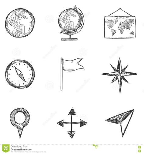 Illustration about Vector Set of Isolated Sketch Geography and Navigation Icons. Illustration of doodle, pictogram, lines - 77248861 Geography Icon Aesthetic, Geography Doodle Art, History Drawings Aesthetic, Project For Geography, History Doodles Easy, Doodles For History, Map Doodle Simple, History Related Drawings, Geography Aesthetic Drawing