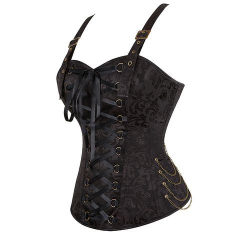 Shape your silhouette and show off your curves in any one of our fabulous corsets! Our overbust corset with straps and gothic style will be sure to turn heads, and our corsets have become a favorite for drag queens! Materials: Polyester, Spandex Bone material: Plastic Closure: Laces IMPORTANT: Please, measure yourself and check the size chart before placing your order. Select the size according to your natural waistline measurement. If you're in between 2 sizes, please, select the smaller one. If your bust doesn't fit in that size, you should opt for an underbust corset. The size chart is accurate. If you need help to pick the right size, please, provide your measurements at info@thedragqueencloset.com and we will advise you. Corset Outfit Goth, Corset With Straps, Alt Style Outfit, Corset Steampunk, Corset Outfit, Prom Dance, Punk Clothing, Steampunk Corset, Gothic Clothes