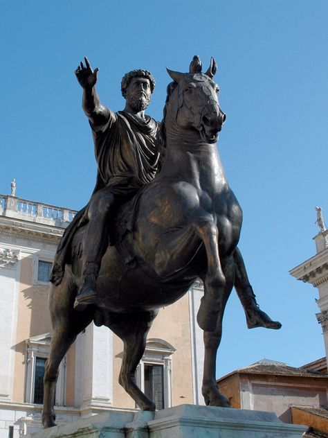 Ruiterstandbeeld van Marcus Aurelius ~ 2e eeuw ~ Brons ~ Piazza del Campodoglio, Rome Marcus Licinius Crassus, Behavioral Psychology, Stoic Philosophy, Equestrian Statue, Stoic Quotes, Greco Roman, Roman Emperor, The Roman Empire, Marcus Aurelius