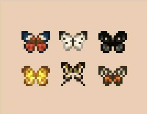 Pixel Butterfly Pattern, Pixel Room Art, Pixel Minecraft Art, Minecraft Butterfly, Pixel Art Acnh, Pixel Art Cute Animals, Pyssla Ideas Aesthetic, Pixel Drawing Aesthetic, Cute Pixel Drawing