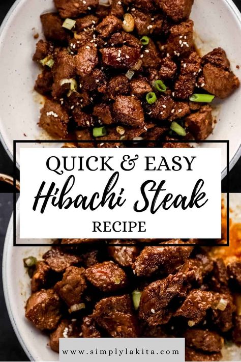 Hibachi Steak is juicy, tender, and flavorful pieces of sirloin steak. It's made with a few ingredients including a tasty marinade, making it a quick and easy recipe that's perfect for a delicious weeknight-friendly dinner at home. simplylakita.com #hibachisteak Sirloin Tip Steak, Hibachi Steak, Hibachi Recipes, Sirloin Steak Recipes, Ribeye Steak Recipes, Easy Steak Recipes, Easy Steak, What's For Supper, Sirloin Steak