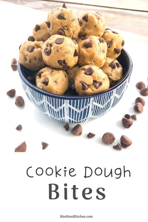 NO BAKE edible chocolate chip cookie dough bites! These balls are safe to eat and can be frozen! Cookie Dough Bites No Bake, Frozen Cookie Dough Bites, Edible Raw Cookie Dough, Edible Cookie Dough Bites, Edible Chocolate Chip Cookie Dough, Chocolate Chip Cookie Dough Bites, Dessert Charcuterie, No Bake Cookie Dough, Raw Cookie Dough