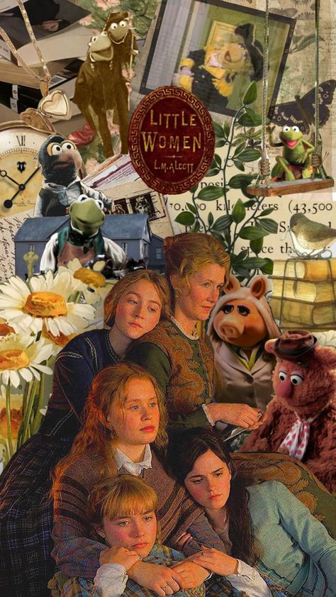 Muppet Collage Art // Little Women + Little Muppets #littlewomen #aesthetic #cottagecore #muppets #misspiggy #fozzie #kermit #gretagerwig #muppetmashup I Want To Be Great Or Nothing, Aesthetic Cottagecore Wallpaper, Women Collage, Cottagecore Wallpaper, 1980s Childhood, Artsy Background, Couples Book, Greta Gerwig, Dorm Art