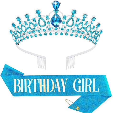 Amazon.com: AHONEY Birthday Crowns for Women, Birthday Sash for Girls, Royal Blue Birthday Tiara Rhinestones Crown Glitter Birthday Girls Sash Crystal Headband Happy Birthday Decorations : Toys & Games 15 Th Birthday Crown, 21st Birthday Sash And Crown, Birthday Sash And Crown, Birthday Sash And Tiara, Tiara Birthday Girl, Crowns For Women, Birthday Crowns, Girls Tiara, Dream Birthday