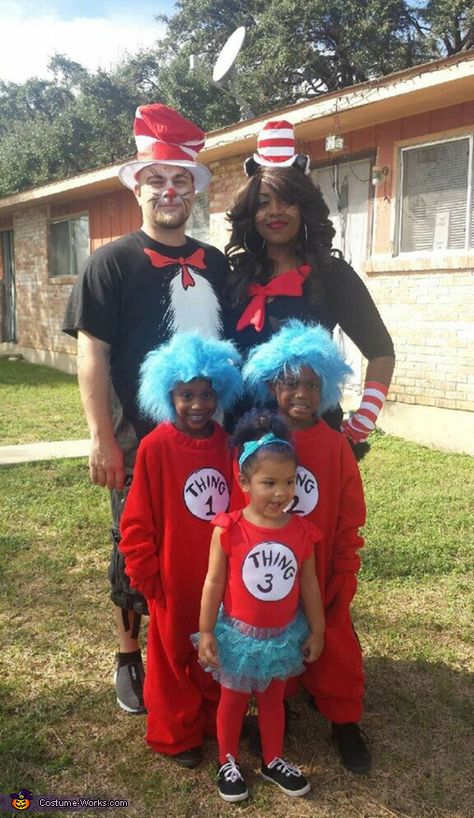 Tianna: I am wearing the girl version of the cat In the hat and my husband is the guy version cat in the hat we are a blended family met my... Hat Costume Ideas, Funny Kid Halloween Costumes, Cat In The Hat Costume, Twins Boy And Girl, Halloween 2010, Twin Costumes, Twins Boy, Thing 1 And Thing 2