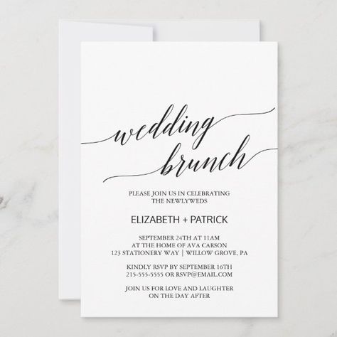 Elegant White and Black Calligraphy Wedding Brunch Invitation Calligraphy Welcome, Whimsical Typography, Welcome Dinner, Black Calligraphy, Brunch Bubbly, Minimalist Card, Foil Design, Gold Calligraphy, Rehearsal Dinner Invitation