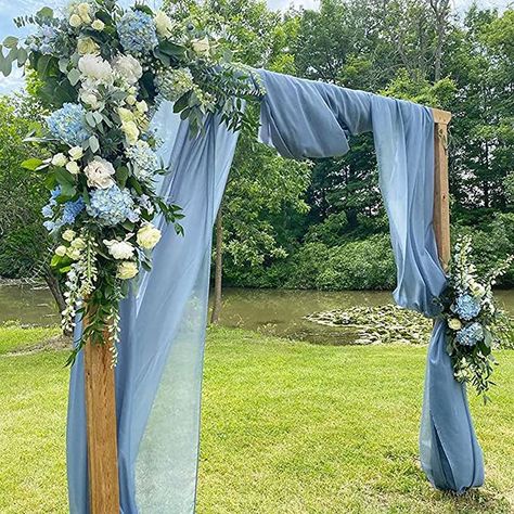 Event Draping, Blue Green Wedding, Wedding Arches Outdoors, Wedding Draping, Baby Blue Weddings, Blue Wedding Decorations, Yard Wedding, Arch Decoration, Wedding Arbour