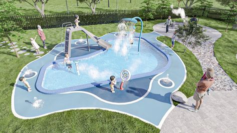 Aqua Splash Park Home Splash Pad, Water Park Ideas, Backyard Splash Pad, Backyard Water Parks, Children Swimming Pool, Water People, Water Playground, Splash Park, House Backyard