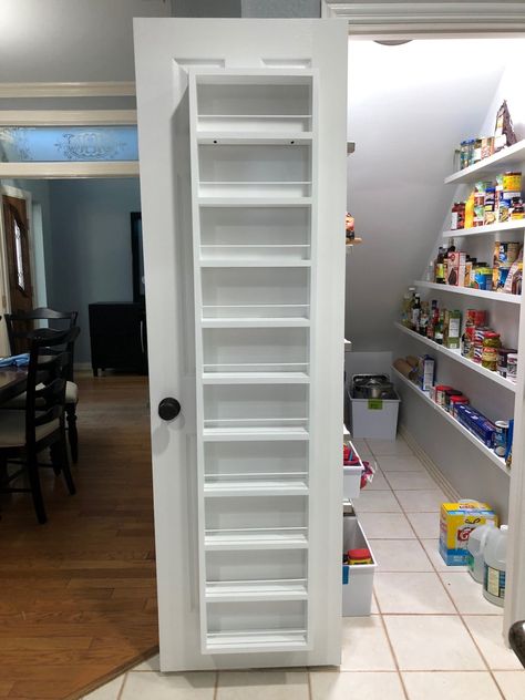 Pantry Makeover - Downsizing Part 4 - Herding Cats Here Open Shelving In The Kitchen Pantry, Stair Closet Pantry, Closet Design Layout Narrow, Pantry Below Staircase, Under Stairs Pantry Design, Understair Pantry Organization, Pantry Organization Under Stairs, Under Stairs Kitchen Pantry, Under Stairs Closet Pantry