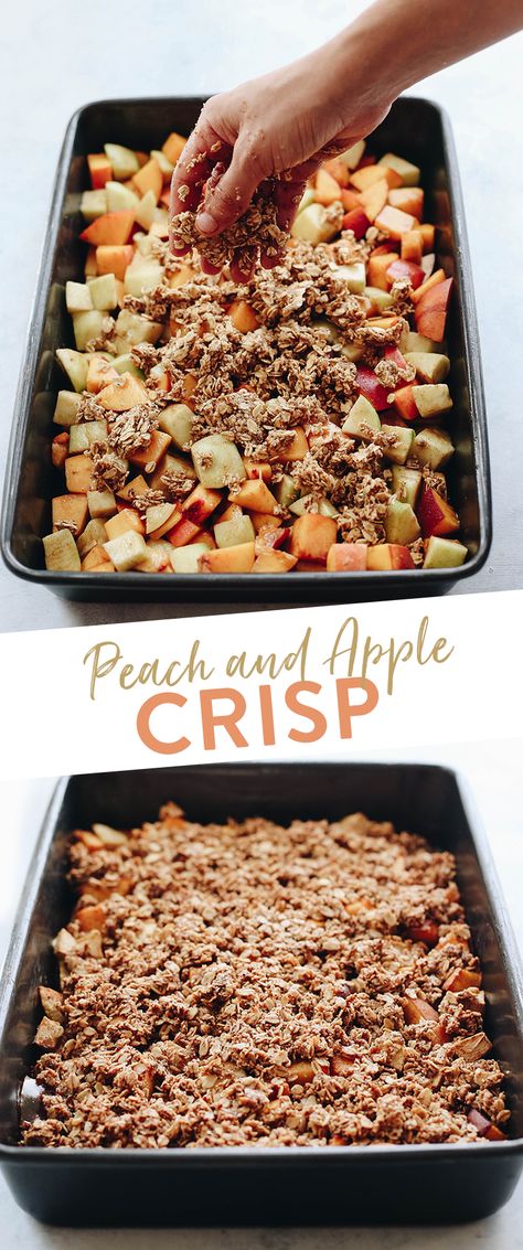 Peach And Apple, Peach Crisp Recipe, Healthy Apple Crisp, Gluten Free Apple Crisp, Bbq Desserts, Bbq Summer, Peach Crumble, Healthy Summer Desserts, Peach Crisp