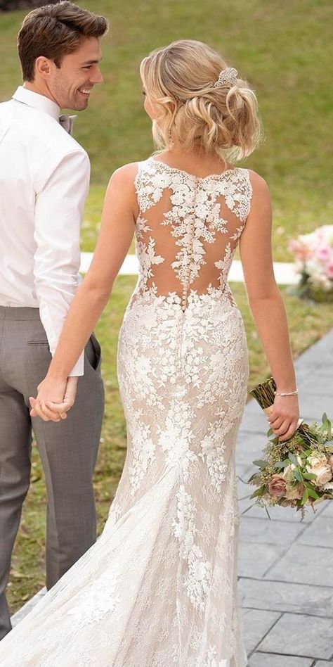 Wedding Dresses Fit And Flare, Lace Back Wedding Dress, Fitted Lace Wedding Dress, Wedding Dresses Fit, Wedding Dress Gallery, Unconventional Wedding Dress, Sisters Wedding, Amazing Wedding Dress, Dress Gallery