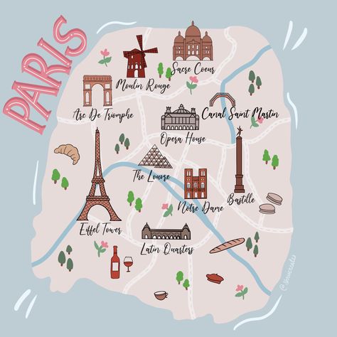 The city of love.. history..& food! Paris Map Illustration, Travel Brochure Design, Map Of Paris, Diy Photo Book, Plan Paris, Paper Art Sculpture, Perspective Drawing Architecture, Travel Sketchbook, Tours France