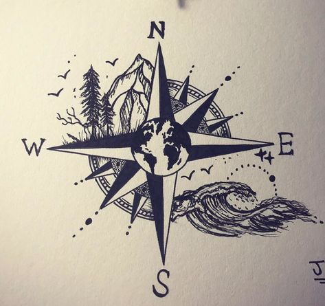 Compass And Map Tattoo, Nautical Tattoo Sleeve, Beachy Tattoos, Compass Art, Anchor Tattoo Design, Compass Tattoo Design, Map Tattoos, Forest Tattoos, Nautical Tattoo