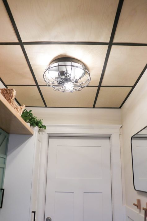 How To Create a Wood Drop Ceiling Wood Drop Ceiling, Drop Ceiling Alternatives, Diy Drop Ceiling, Basement Built Ins, Drop Ceiling Panels, Ceiling Alternatives, High Heat Spray Paint, Drop Down Ceiling, Drop Ceiling Lighting