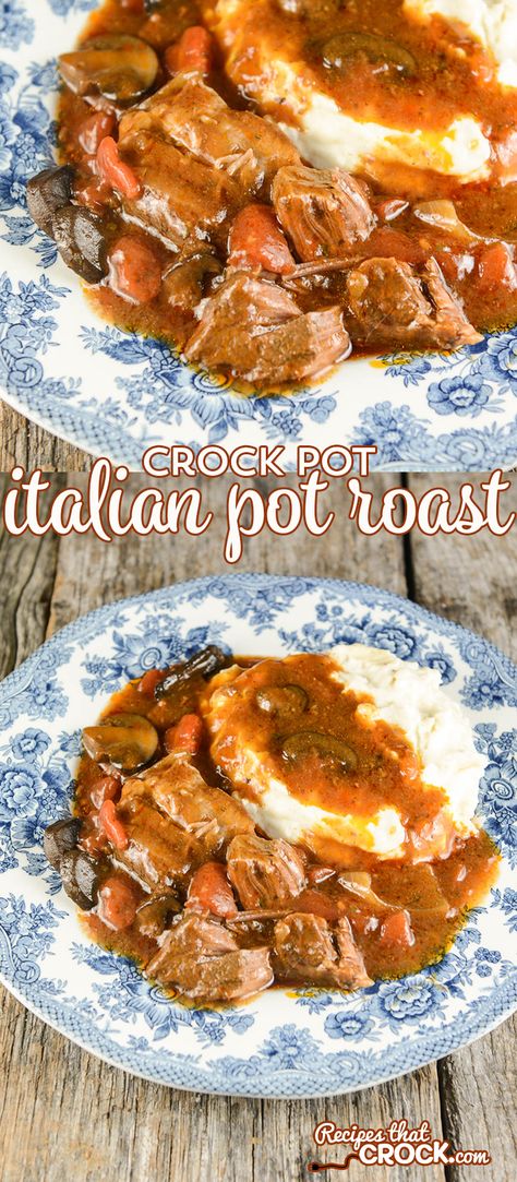 This Crock Pot Italian Pot Roast is a fantastic all day slow cooker recipe. It is simple to throw together in the morning and results in a tender fall apart roast with an incredible flavor! Crock Pot Italian, Italian Pot Roast, Mississippi Roast, Crockpot Roast, Slow Cooker Recipe, Roast Recipe, Crockpot Dishes, Pot Roast Recipes, Crock Pot Slow Cooker