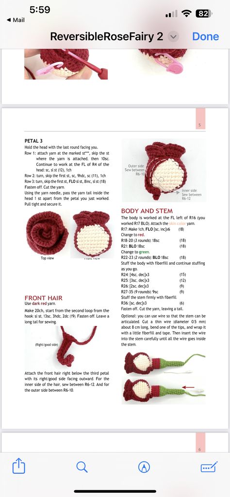 Crochet Flower Doll Free Pattern, Crochet Rose Fairy Free Pattern, Reversible Rose Fairy Crochet Pattern, Rose Doll Crochet, Reversible Rose Fairy Crochet, Crochet Reversible Flower Doll, Crochet Rose Buds Free Pattern, Crochet Rose Fairy, Easy Crochet Rose