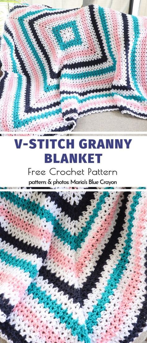 V Stitch Crochet, Zig Zag Crochet, Granny Blanket, Granny Square Crochet Patterns Free, Crochet Blanket Pattern Easy, Easy Crochet Baby Blanket, Crocheted Blanket, Easy Crochet Blanket, Crochet Blanket Afghan