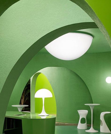 Green Set Design, Minimal Homes, The Color Of Money, Bright Green Color, Green Color Palette, Indoor Design, Green Walls, Organic Forms, Green Colour Palette