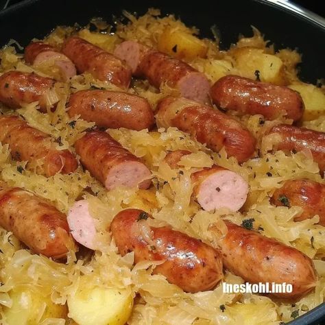 Polish sausage Sauerkraut and potatoes Polish Sausage Sauerkraut And Potatoes, Sauerkraut And Potatoes, Polish Sausage Recipes, Ineskohl Kitchen, Sausage Sauerkraut, Polish Sausage, Sauerkraut Recipes, Fermented Cabbage, Creamy Potato Soup