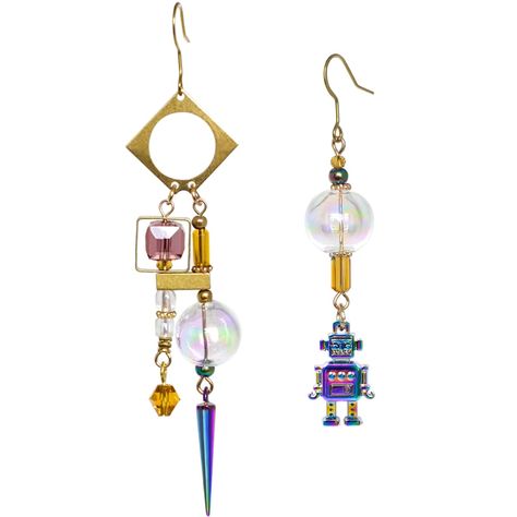 PRICES MAY VARY. Steampunk-inspired design with industrial detailing for a unique and eye-catching style A great gift idea for fans of steampunk, industrial style, and unique jewelry pieces. Handmade jewelry crafted with mismatched robot charms and glass balls for added flair. Dangle earrings for women that make a statement and add to any outfit. Made with high-quality brass for durability and long-lasting wear EARRING SIZE: earrings are 3.7、2.7inch in length.a pair Weight 9.1g. Introducing our Dangle Earring Display, Scrap Metal Jewelry, Mismatched Earrings Ideas, Beadwork Projects, Mismatch Earrings, Steampunk Industrial, Earrings Dangling, 27th Birthday, Whimsical Jewelry