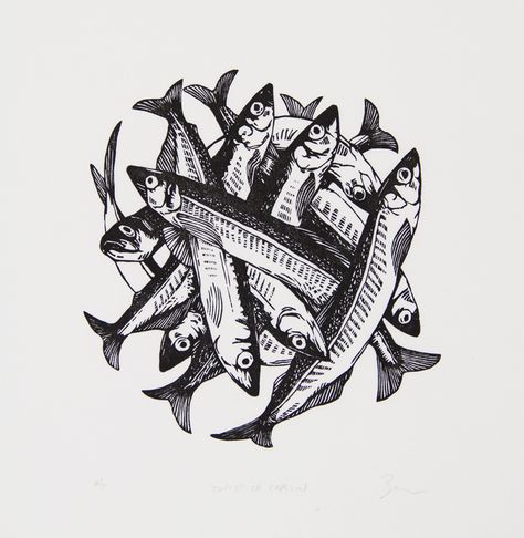 Woodcut Prints by Graham Blair Woodcut Prints, Petit Tattoo, Ink Pen Art, Atlantic Canada, Linocut Art, Woodcuts Prints, Fish Drawings, Newfoundland And Labrador, Fish Print