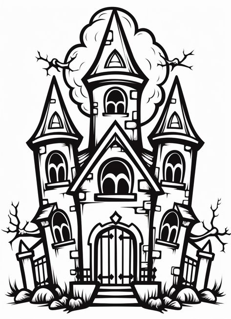 Make your own haunted house with this coloring book page! Great for Halloween activities for kids.

#halloween #coloringbook Spooky Castle Drawing, Haunted House Outline, Haunted House Doodle, Halloween Coloring Sheet, Haunted House Drawing Easy, Haunted House Coloring Page, Halloween Pictures To Draw, Haunted House Illustration, Haunted House Coloring