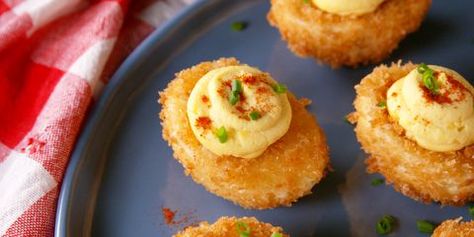 Fried Deviled Eggs - Delish.com Deep Fried Deviled Eggs, Fried Deviled Eggs, Devilled Eggs, How To Make Shrimp, Deviled Eggs Classic, Huevos Fritos, Deviled Eggs Recipe, Deviled Eggs, Egg Recipes