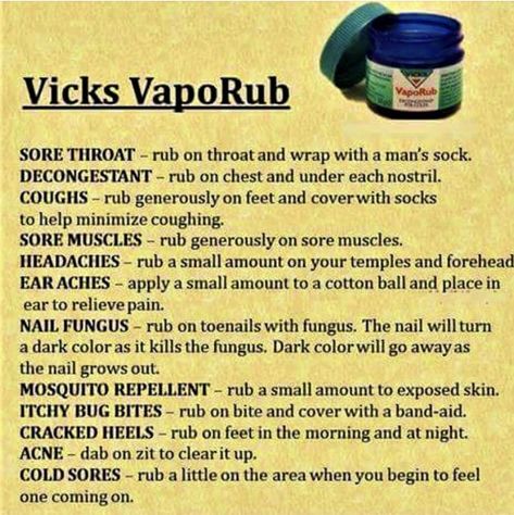 Autogenic Training, Vicks Vapor Rub, 1000 Lifehacks, Vicks Vapor, Vicks Vaporub Uses, Uses For Vicks, Sick Remedies, Vapor Rub, Home Health Remedies