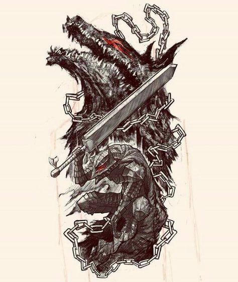 Berserker Tattoo, Berserk Tattoo, Dark Souls Art, Japan Tattoo, 다크 판타지, Soul Art, Anime Tattoos, The Villain, Dark Fantasy Art