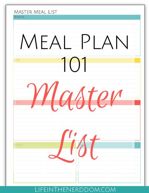 Meal Plan 101: The Master List Meal Planning Binder, Meal Planning Board, Frugal Meal Planning, Meal Planning Menus, Food Planner, Prep Meals, Weekly Menu Planning, Meal Prep Plans, Monthly Meal Planning