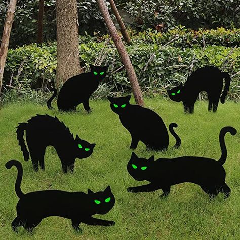 Halloween Decorations Outdoor, Black Cat Decor Yard Signs with Stakes, Scary Silhouette with Glow in the Dark Eyes, Corrugated Plastic, Waterproof Lawn Decorations for Kids Family Home Party, outdoor, yard, classic, spooky, haunted house, trick or treat, costume party Cat Silhouette Halloween, Scary Black Cat, Pelottava Halloween, Halloween Lawn Decorations, Halloween Garden Decorations, Outside Halloween Decorations, Halloween Yard Signs, Uhyggelig Halloween, Silhouette Halloween