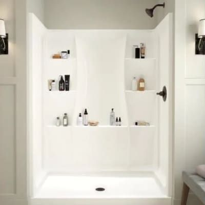 Home Depot Shower Stall, Shower Stall Insert Ideas, Stand Up Shower Insert Ideas, Walk In Fiberglass Showers, Alcove Shower Kit, Fiberglass Walk In Shower Master Bath, Premade Shower Stalls, Walk In Shower Surround, Walk In Shower Insert