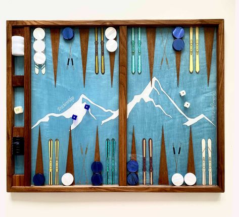 Ski & Mountain Backgammon board — Studio Jean-Michel | Custom Luxury Backgammon Sets Hamptons Ny, Ski Hill, Ski Mountain, Backgammon Board, Ski Town, Backgammon Set, Jean Michel, Mountain Paintings, Game Board