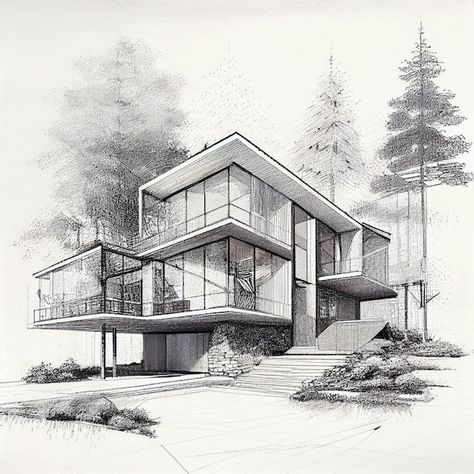 Dream House Drawing Sketch, Dream House Drawing, House Design Drawing, Architecture Sketches, Architecture Drawing Plan, Perspective Drawing Architecture, Building Drawing, House Sketch, Architecture Design Sketch