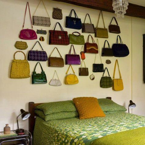 Wow. I'm not that bad! ;) Purse Display, Feature Wall Bedroom, Purse Storage, Retro Bedrooms, Handbag Storage, Traditional Decor, New Room, Feature Wall, Bedroom Wall