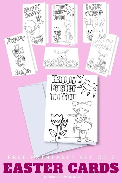 These free printable Easter Cards to Color are a fun thing for kids to do this Easter to send to family and friends. Simply print onto card, color with pencils or marker pens, fold and pop into an envelope to send! There are 7 cute Easter cards to choose from! #EasterCardstoColor #FreePrintables #EasterPrintables #ThePurplePumpkinBlog #EasterCardstoPrint #PrintablesforEaster #ColoringPages #ColoringSheets #EasterColoring Easter Card Printables Free, Cute Easter Cards, Printable Easter Cards, Easter Card Printable, Preschool Craft, Purple Pumpkin, Easter Printables Free, Kids Bible, Easter Colouring