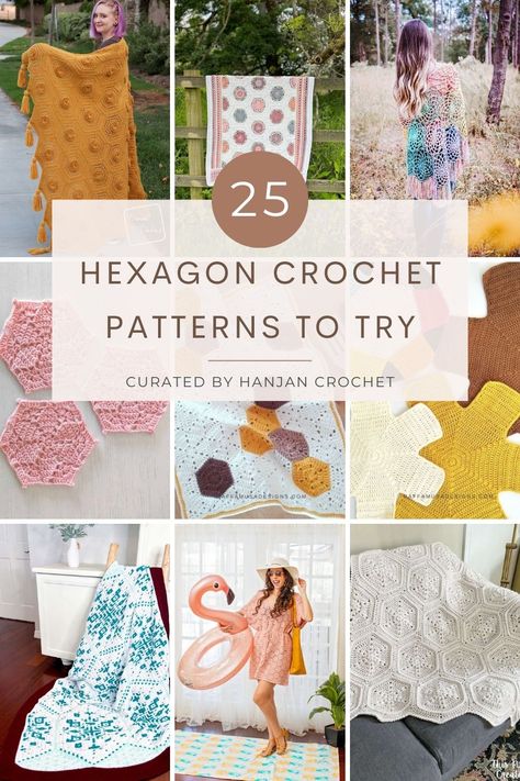 25 free hexagon crochet patterns to try - beginner to intermediate level patterns using hexagon shapes, including blankets, clothing and homewares. Crochet Cable Stitch Pattern, Crochet Hexagon Pattern, Crochet Hexagon Blanket, Hexagon Crochet Pattern, Hexagon Crochet, Chunky Crochet Blanket Pattern, Crochet Cable Stitch, Puff Stitch Crochet, Modern Crochet Blanket