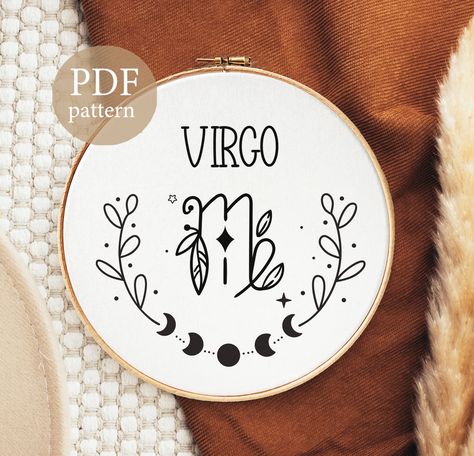 Zodiac Embroidery Patterns, Virgo Embroidery, Zodiac Embroidery, Embroidery Modern, Virgo Aries, Aries Leo, Embroidery Diy, Zodiac Designs, Embroidered Shoes