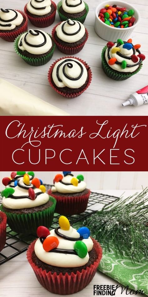 Christmas Cupcake Idea: Christmas Light Cupcakes Light Cupcakes, Cupcakes Christmas, Christmas Cupcakes Recipes, Yummy Christmas Treats, Christmas Cupcake, Banoffee Pie, Christmas Cupcakes, Christmas Snacks, Christmas Cooking