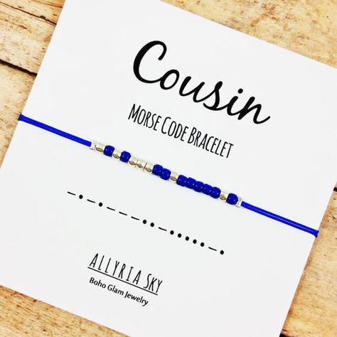 Spells out "cousins" in morse code.......♥ Morris Code, Morse Code Tattoo, Gift For Cousin, Bracelet Morse Code, Bracelet Morse, Morse Code Words, Cousin Tattoos, Morse Code Jewelry, Free Birthday Gifts