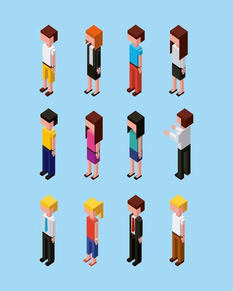 Isometric people character set Isometric People Illustration, Isometric Character Design, 3d Isometric Design, Isometric Art Illustration, Isometric Games, Isometric Character, Voxel Character, Isometric People, People Character