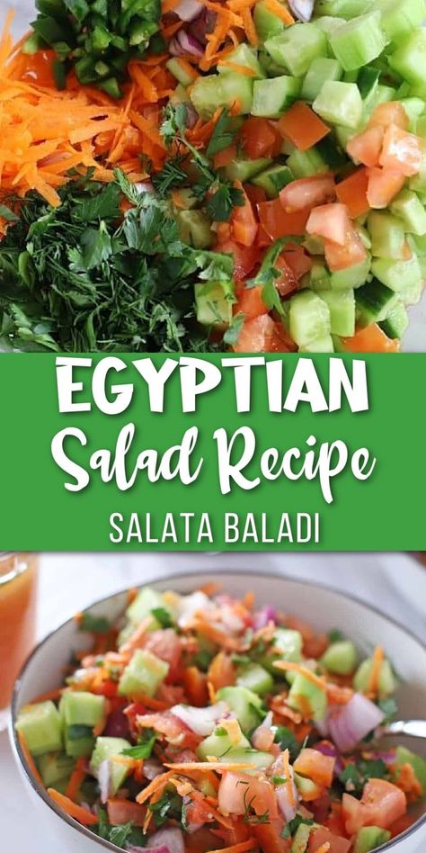 Images of chopped fresh veggies in a bowl with Pinterest overlay. Egyptian Salad, African Salad, White Bean Salad Recipes, Turkish Salad, Flavorful Vegetables, Bean Salad Recipes, Egyptian Food, Veggie Delight, Pasta Salad Italian