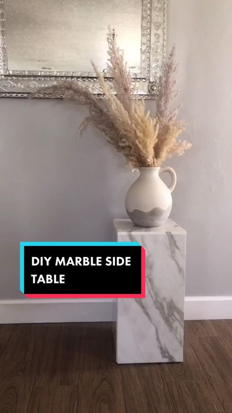 Diy With Marble Pieces, Marble Side Table Diy, Marble Nightstand Bedside Tables, Marble Diy, Marble Nightstand, Diy Stand, Diy Side Table, Marble Side Table, Diy Marble