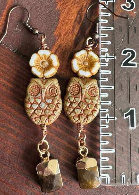 Czech glass Fall Owls Earrings With Tiger Eye Charms earrings  | eBay Czech Beads Jewelry, Fall Owl, Czech Glass Jewelry, Autumn Necklace, Owl Earrings, Handcrafted Artisan Jewelry, Stunning Earrings, I Love Jewelry, Czech Beads