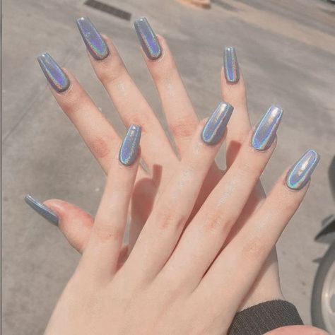 Unghie Sfumate, Unicorn Nails, Nine Inch Nails, Gray Nails, Glamorous Nails, Pink Kpop, Art Summer, Holographic Nails, Coffin Nails Designs